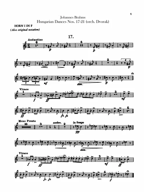 Horn 1/2 (E/D), 3/ 4 (D, E, C) Horn 1/2/3/4 (F)