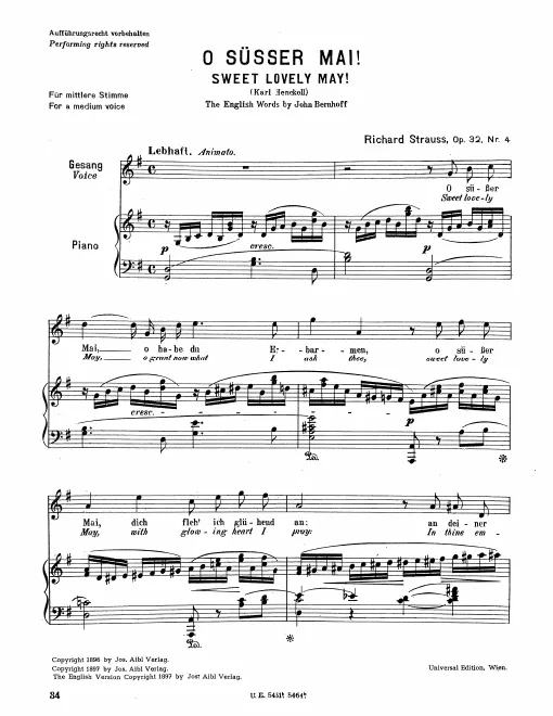 Complete Score (Medium Voice, transposed to )