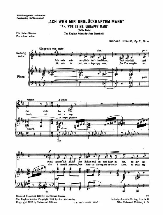 Complete Score (Low voice, transposed to )