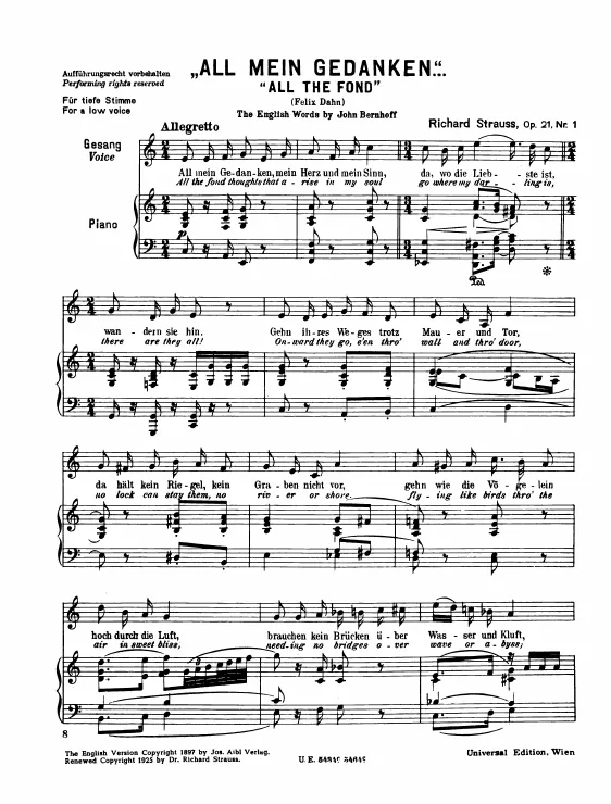 Complete Score (Low voice, transposed to