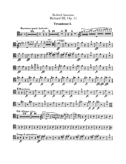 Trombone 1 (alto), 2 (tenor), 3 (bass), Tuba