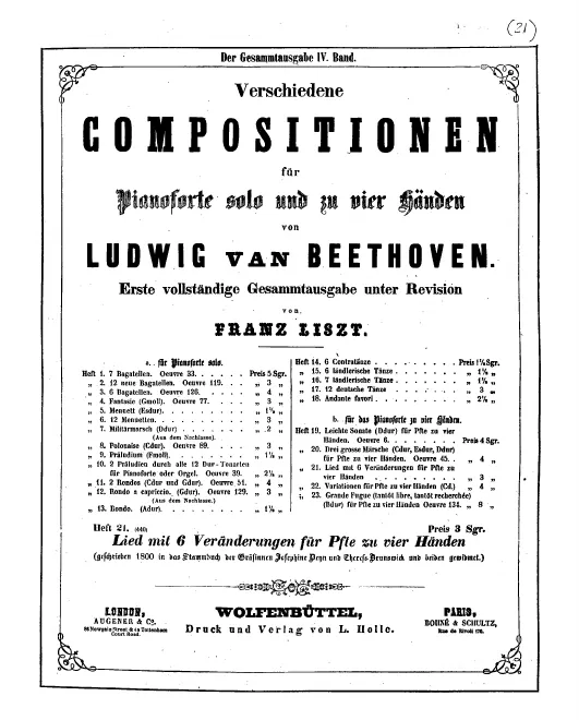 Heft 21. 6 Variations for Piano 4-Hands on 'Ich denke dein', WoO 74