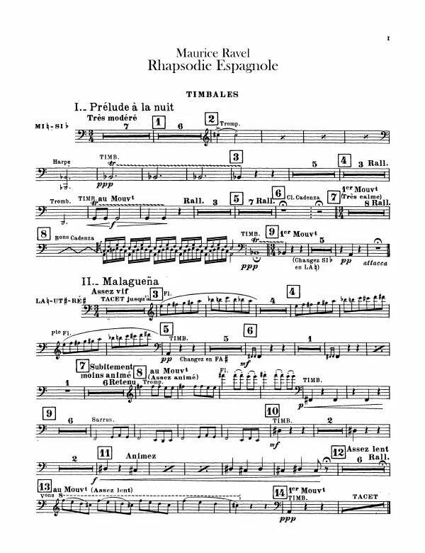 Timpani, Xylophone, Castanets, Triangle, Bass Drum/Tam-Tam, Military Drum, Cymbals, Tambourine