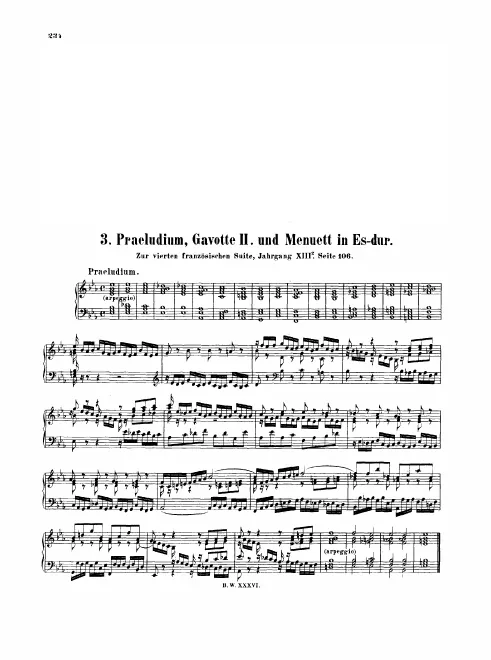 BWV 815a (Praeludium, Gavotte II), BWV 815 (Menuet), BWV 813a (Menuet II), BWV 814a (Trio)