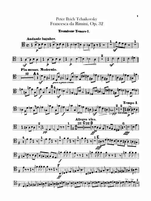 Trombone 1, 2, 3 (tenor, bass clefs), Tuba