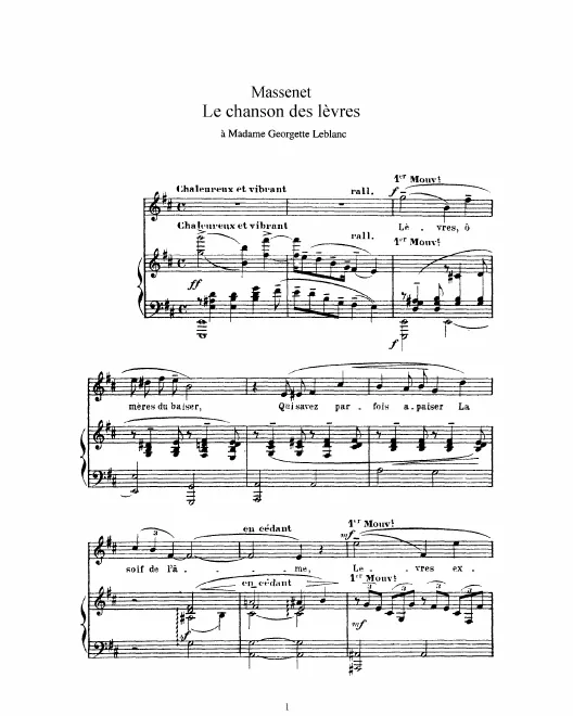 Complete Score (D Major: high voice and piano)
