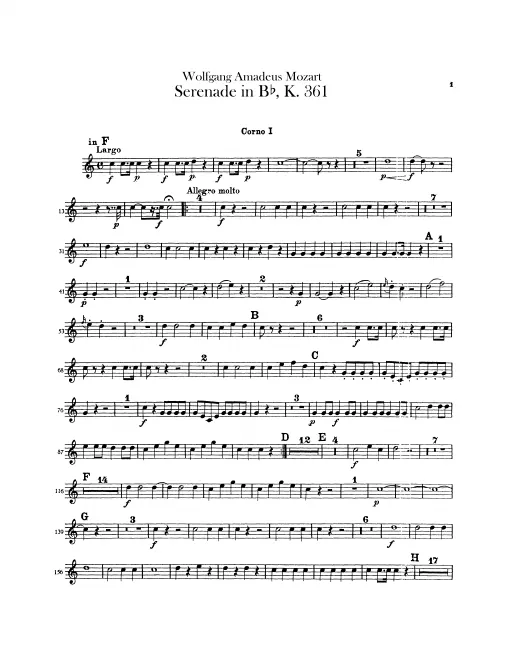 Horn 1, 2 (F, E), Horn 3, 4 (B basso), Horn 1, 2 (F)