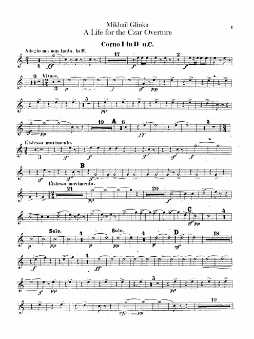 Horn 1, 2 (B, C), 3, 4 (G)