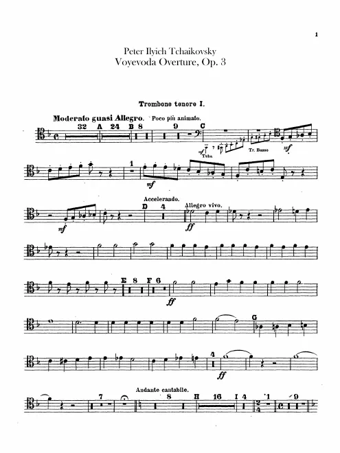 Trombone 1, 2, 3 (tenor, bass clefs), Tuba