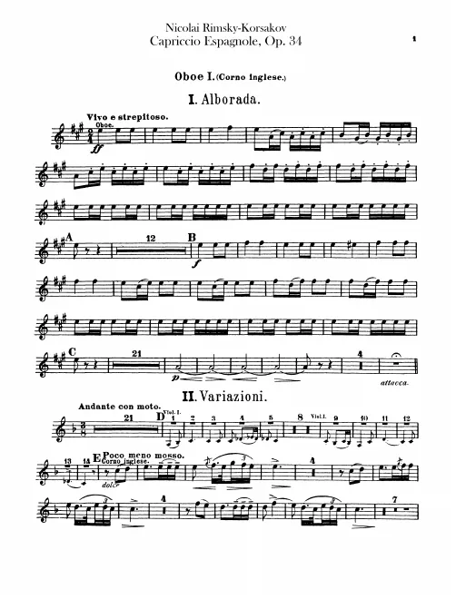 Oboe 1, 2 (1 also English Horn, cued in 2)