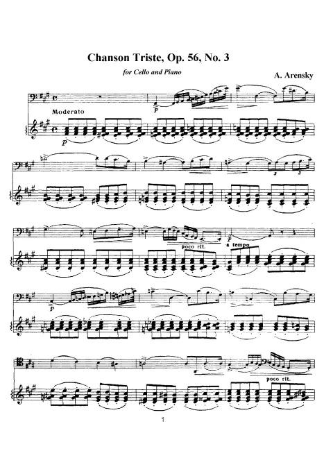 3. Chanson triste - Score and Cello Part