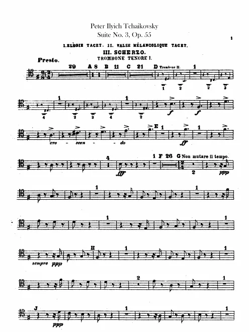 Trombone 1, 2, 3 (tenor, bass clefs), Tuba