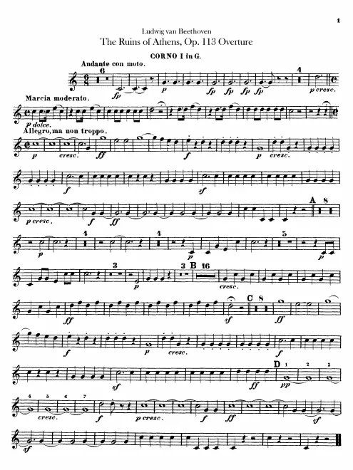 Horn 1, 2 (in G), 3, 4 (in D)