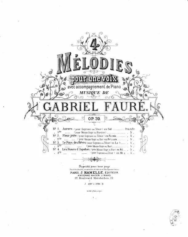3. Le pays des rêves (Original key for high voice, )