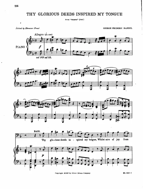 Aria : Thy glorious deeds inspired my tongue (Bass)
