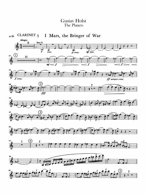 Clarinet 3 (B, A, plus B transposed)