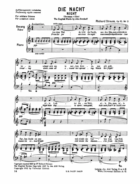 Complete Score (medium voice, transposed to )