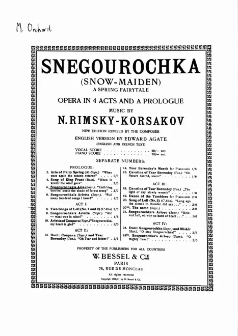 Snegourochka's Aria (Prologue)