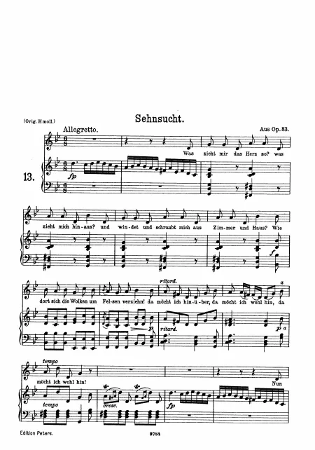 2. Sehnsucht (medium/low voice, transposed to )