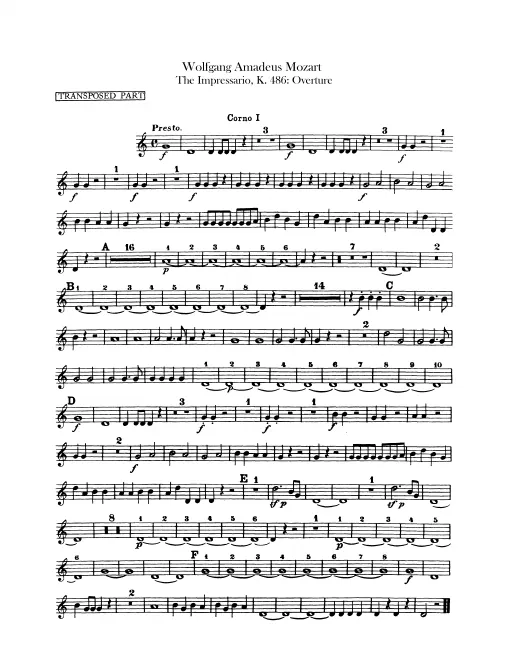Horn 1, 2 (C (2 Only), Transposed in F)