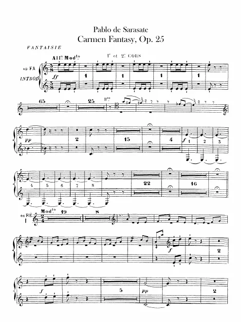 Horn 1, 2 (F, D, E); 3, 4 (D, C)