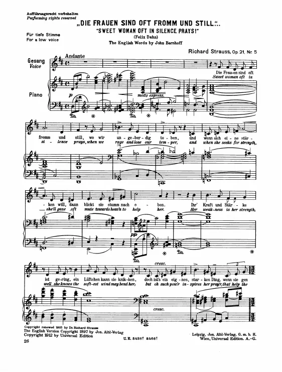 Complete Score (Low voice, transposed to )