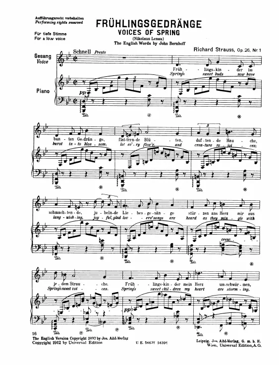 Complete Score (Low voice, transposed to )