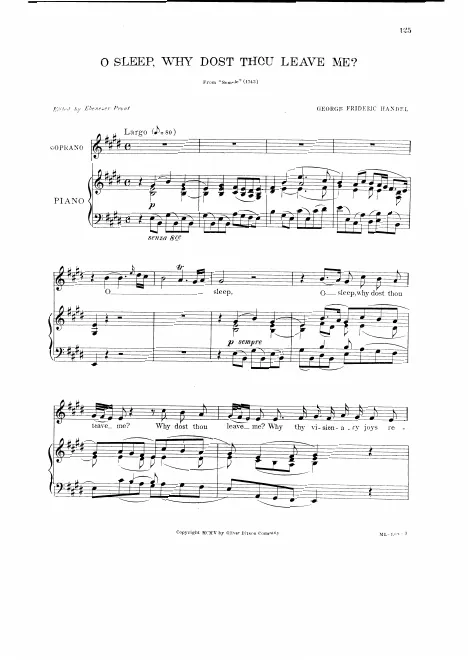 Act II, Sc.2. Aria (Soprano): O sleep, why dost thou leave me?