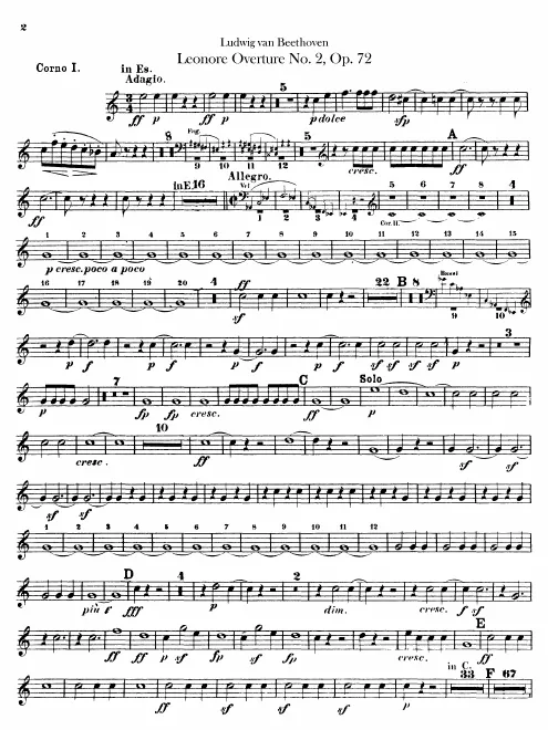 Horn 1, 2 (E, E), 3, 4 (C)