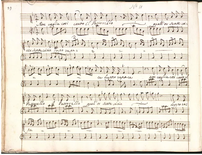 Act II, Sc.5. Aria of Rustena: Non veglia così cauto il pastorello