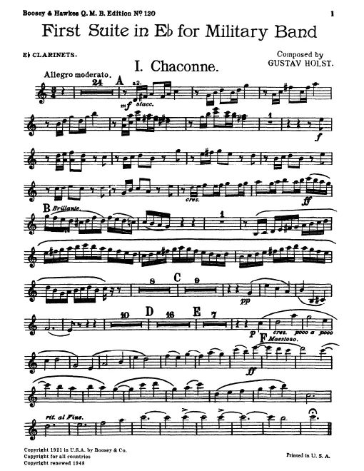 Piccolo Clarinet 1/2 (E), Clarinet solo (B), Clarinet 1, 2, 3 (B)