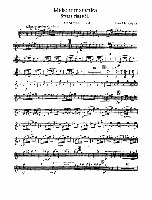 Clarinet 1 (A), 2 (A, E), Bass Clarinet (A)