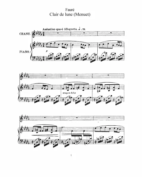 2. Clair de lune (Original key for medium/low voice, )