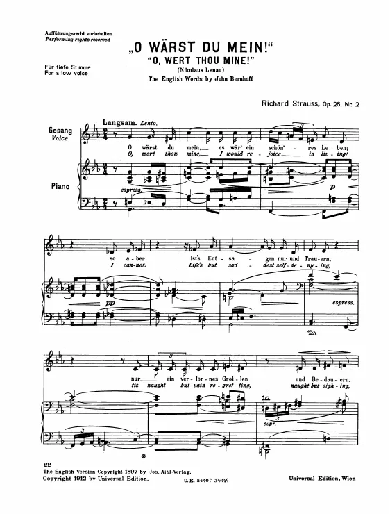 Complete Score (Low voice, transposed to )
