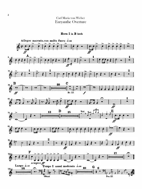 Horn 1, 2 (in B), 3, 4 (in E)