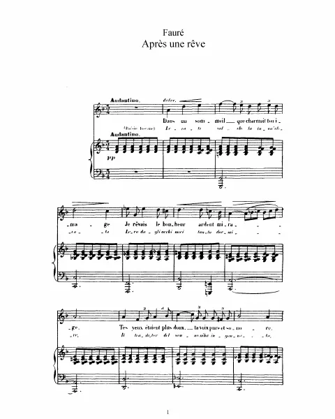 1. Après un rêve (Transposed to )