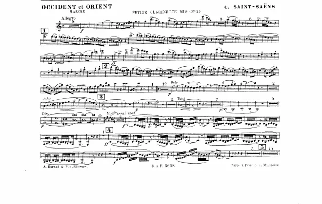 Piccolo Clarinet (E), Clarinet solo (B), Clarinet 1, 2 (B)