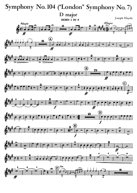 Horn 1 (F) (transposed), D, G (original)