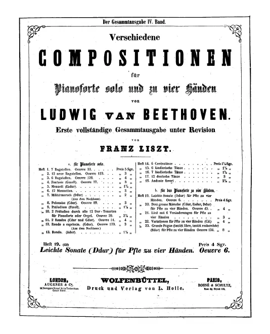 Heft 19. Sonata for Piano 4-Hands in D major, Op.6
