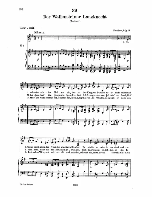 Complete Score (Low Voice, transposed to )