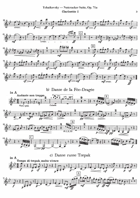 Clarinet 1, 2 (B/A), Bass Clarinet (B)