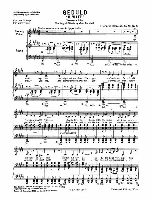 Complete Score (low voice, transposed to