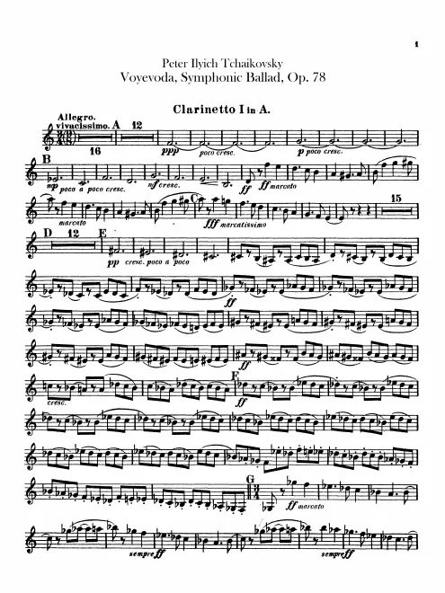 Clarinet 1, 2 (A), Bass Clarinet (B)