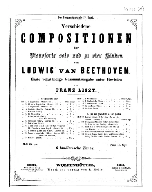 Heft 15. 6 Ländler for 2 Violins and Bass (Cello), WoO 15