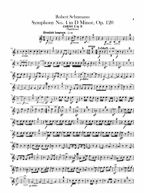 Horn 1, 2 (F), 3, 4 (D, plus F transposed)