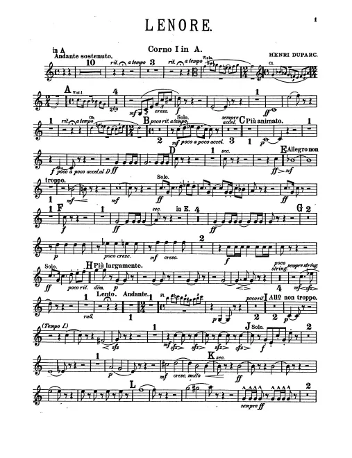 Horn 1 (A), 2 (D), 3, 4 (F)