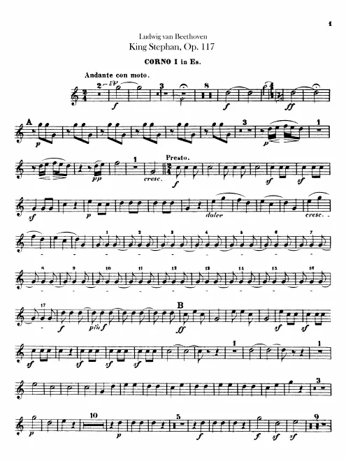 Horn 1, 2 (E), 3, 4 (C)
