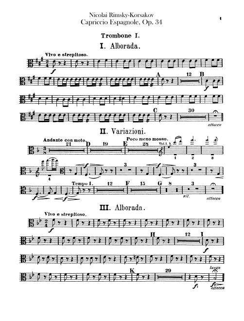 Trombone 1, 2, 3, Tuba (Trombone 1, 2 - alto, tenor clefs)