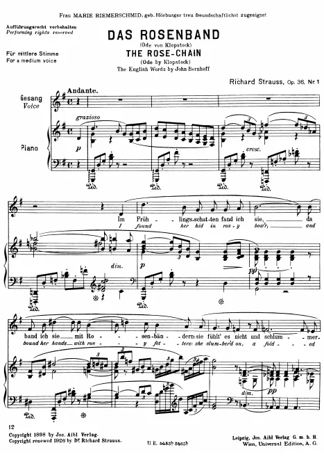 Complete Score (Medium Voice, transposed to )