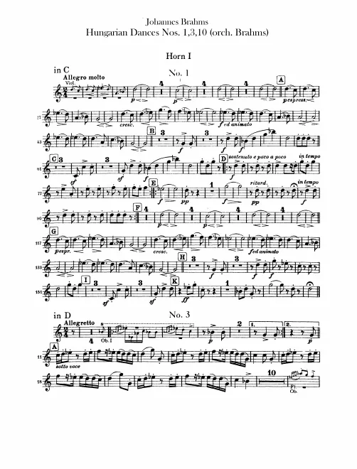 Horn 1, 2 (C, D, F), 3, 4 (E, F, B)